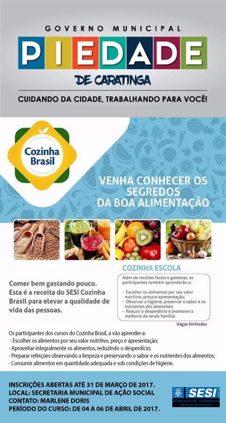 Governo municipal lança programa “Sesi Cozinha Brasil” em Piedade de Caratinga