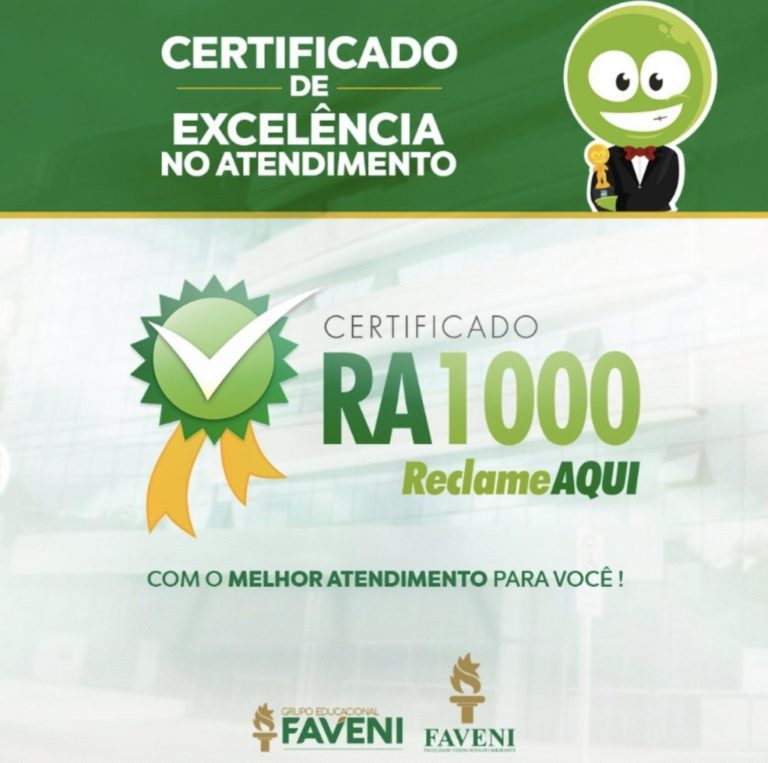 Certificado recebido pela Faveni