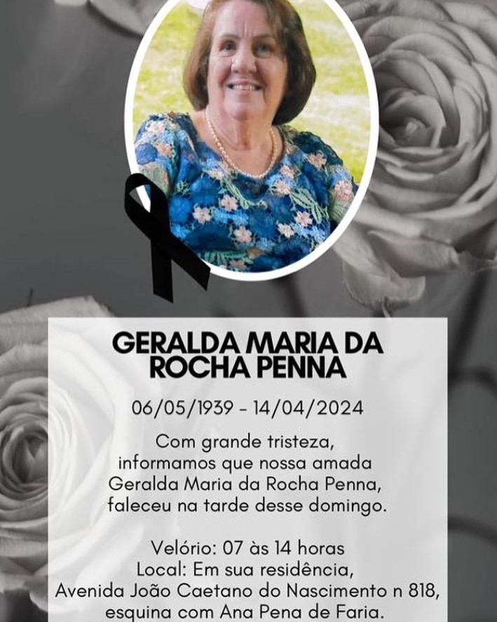 NOTA DE FALECIMENTO: Geralda Maria da Rocha Penna